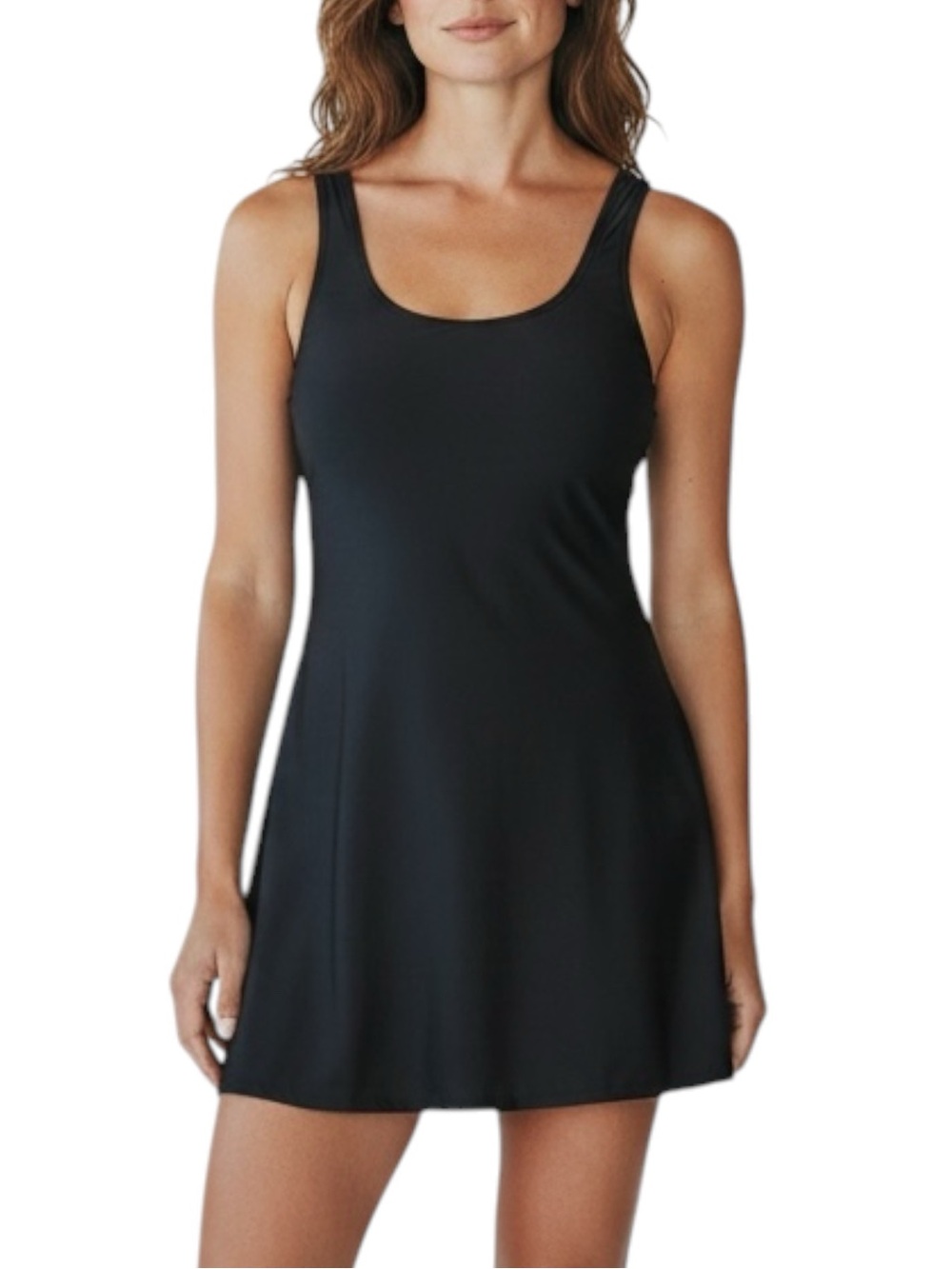 LANDS’ END Black Scoop Neck Swim-dress in Solid Black Size Medium